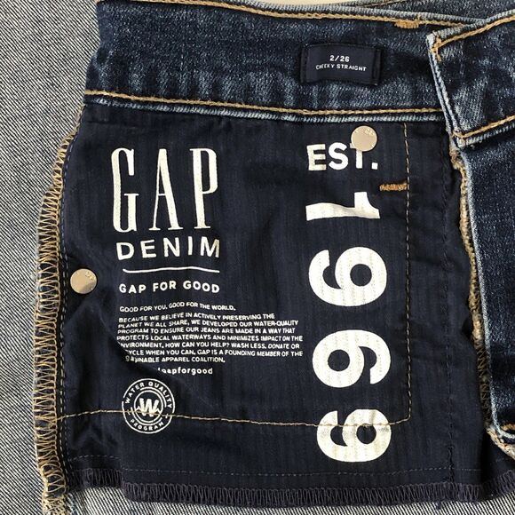 GAP Denim Women’s Cheeky Straight Jeans Medium Indigo Blue Raw Hem Tag Size 2/26 - Picture 10 of 16